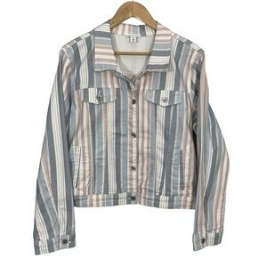 Tribal Stretch Jean Jacket Womens L Pastel Stripe Casual Lightweight Spring VGUC